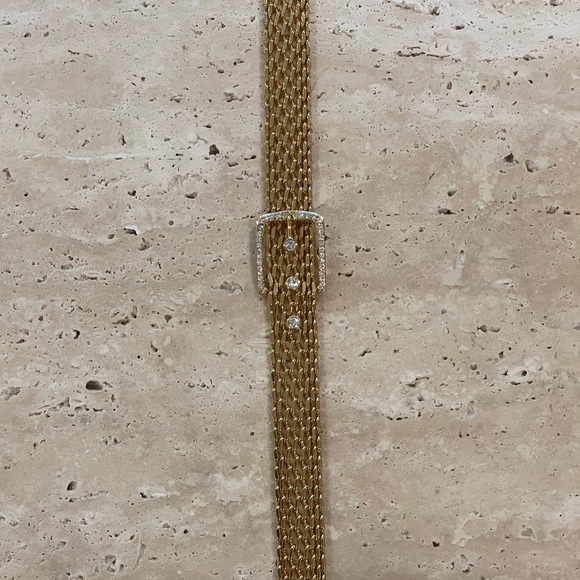 Gold mesh neck choker with rhinestones - Picture 3 of 4